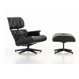 Lounge Chair & Ottoman XL - blackEames Lounge Chair & Ottoman - zwart gepigmenteerd - leder premium nero, onderstel gepolijst/zijkant zwart
