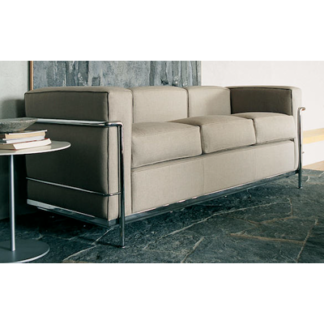 LC2LC2 - 3-seater sofa - polyester padded cushions - chrome frame - black lcx leather